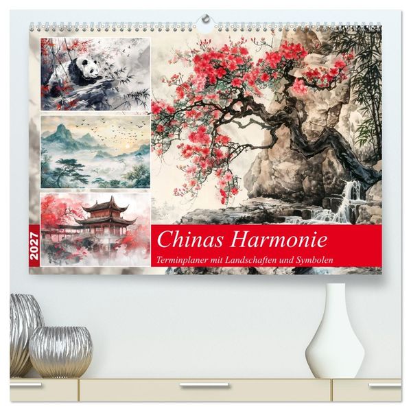 Chinas Harmonie - Terminplaner mit Landschaften und Symbolen (hochwertiger Premium Wandkalender 2027 DIN A2 quer) Kunstdruck in Hochglanz