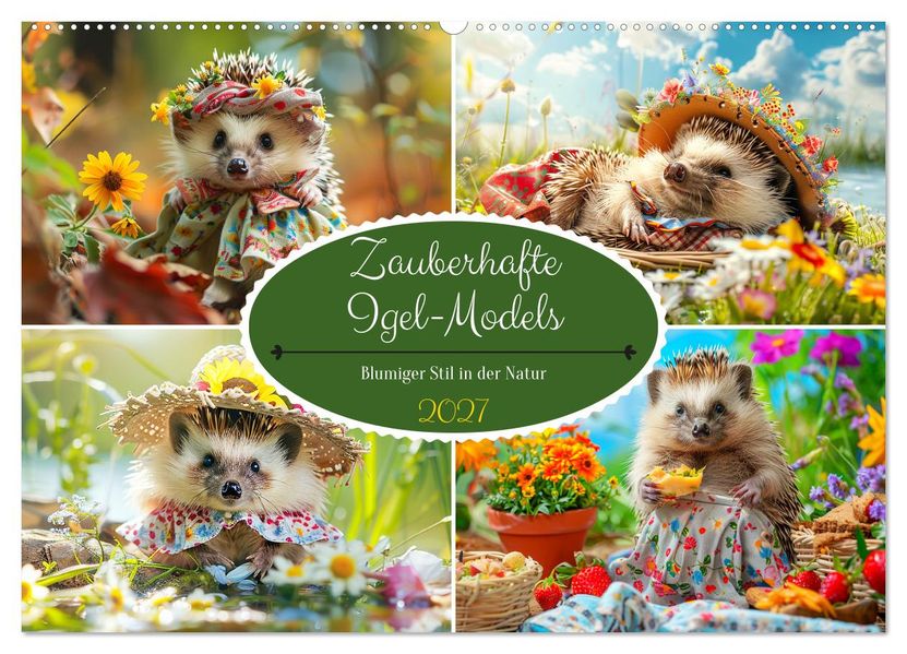 Zauberhafte Igel-Models. Blumiger Stil in der Natur (Wandkalender 2027 DIN A2 quer) CALVENDO Monatskalender