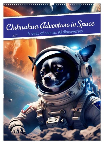 Chihuahua Adventure in Space (Wall Calendar 2027 DIN A2 portrait) CALVENDO 12 Month Wall Calendar