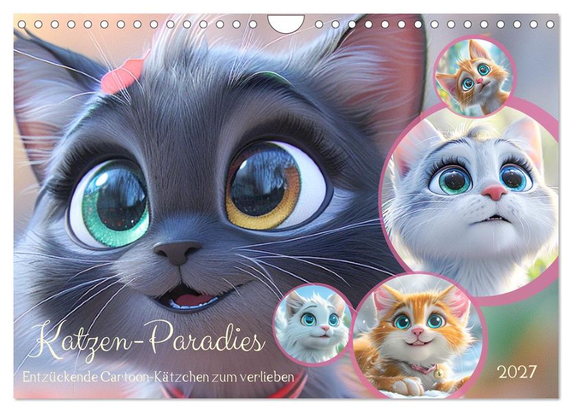 Katzen-Paradies. Entzückende Cartoon-Kätzchen zum verlieben (Wandkalender 2027 DIN A4 quer) CALVENDO Monatskalender
