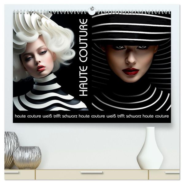Haute Couture - Weiß trifft Schwarz (hochwertiger Premium Wandkalender 2027 DIN A2 quer) Kunstdruck in Hochglanz