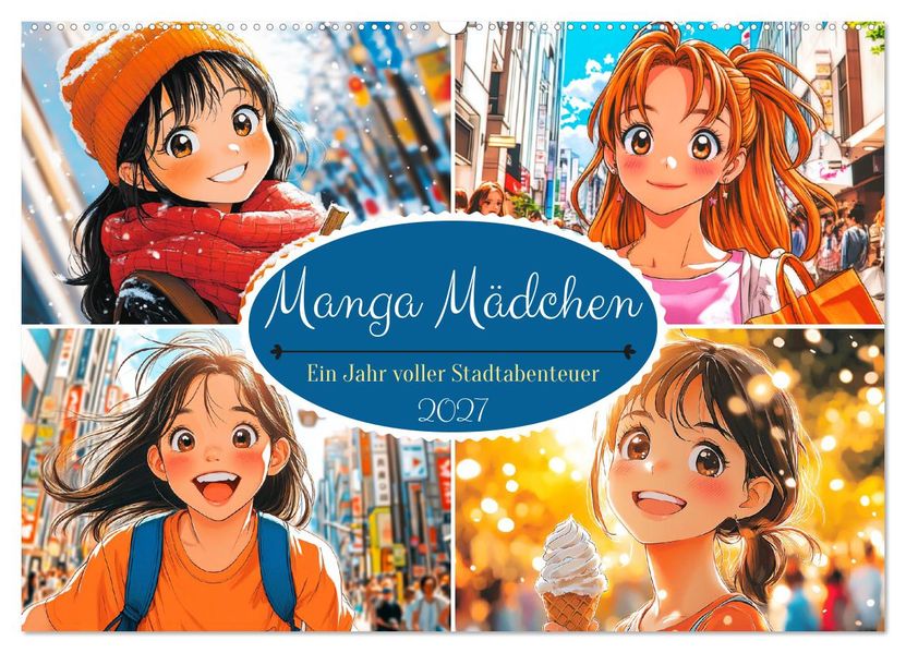 Manga Mädchen. Ein Jahr voller Stadtabenteuer (Wandkalender 2027 DIN A2 quer) CALVENDO Monatskalender