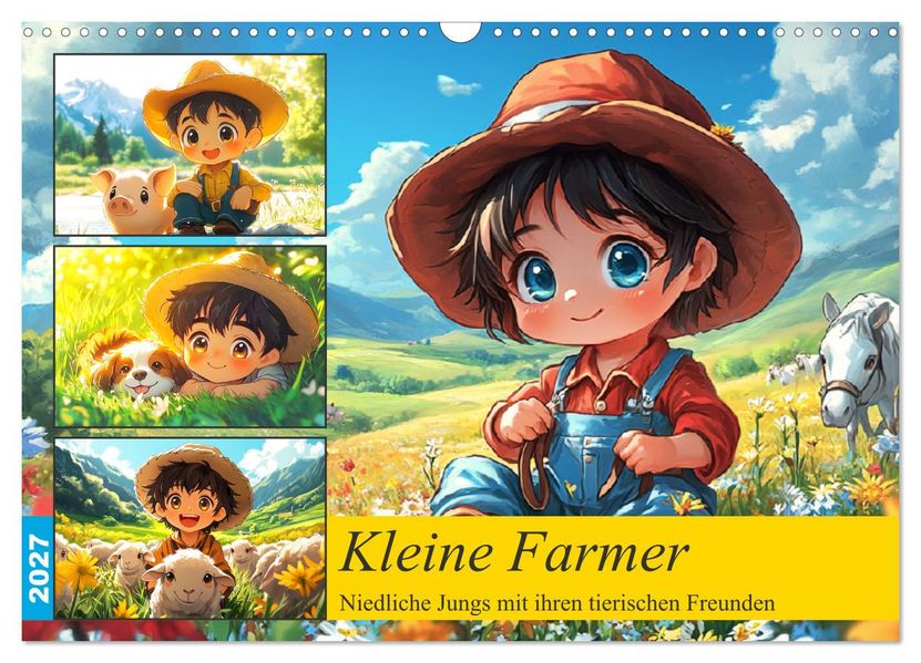 Kleine Farmer. Niedliche Jungs mit ihren tierischen Freunden (Wandkalender 2027 DIN A3 quer) CALVENDO Monatskalender