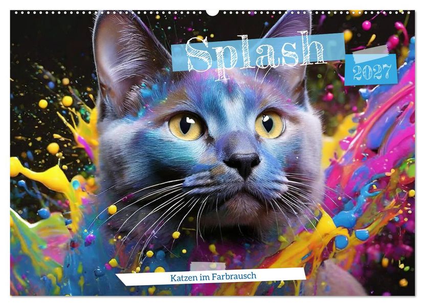 Splash - Katzen im Farbrausch (Wandkalender 2027 DIN A2 quer) CALVENDO Monatskalender