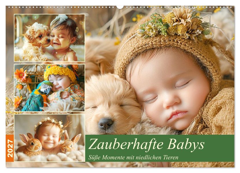 Zauberhafte Babys. Süße Momente mit niedlichen Tieren (Wandkalender 2027 DIN A2 quer) CALVENDO Monatskalender