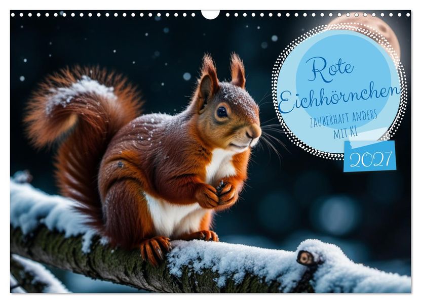 Rote Eichhörnchen - zauberhaft anders mit KI (Wandkalender 2027 DIN A3 quer) CALVENDO Monatskalender