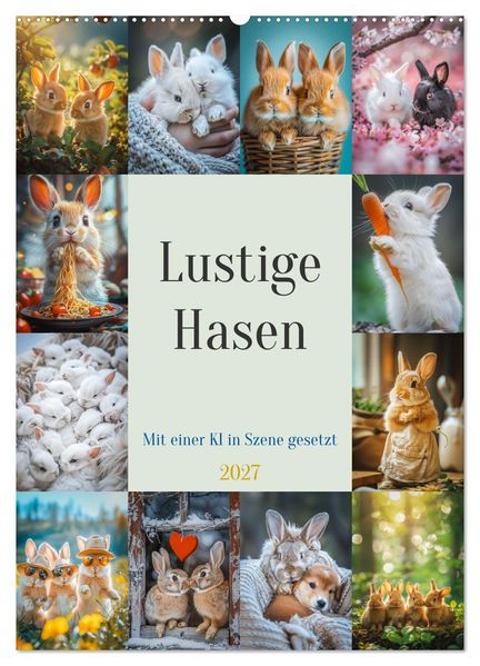 Lustige Hasen (Wandkalender 2027 DIN A2 hoch) CALVENDO Monatskalender