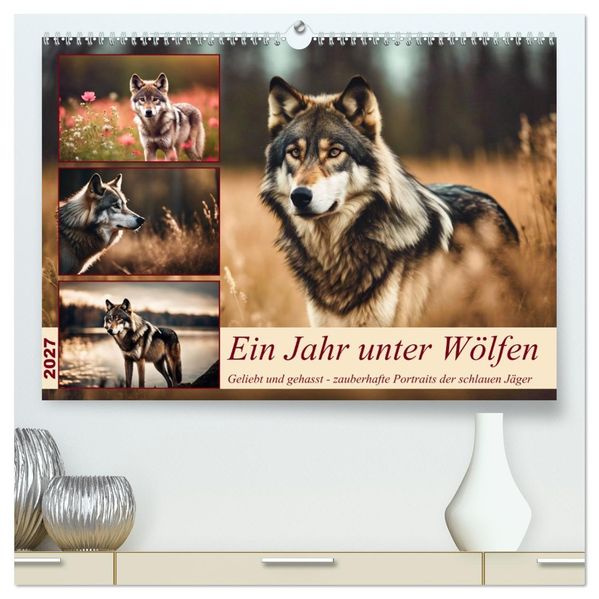 Ein Jahr unter Wölfen (hochwertiger Premium Wandkalender 2027 DIN A2 quer) Kunstdruck in Hochglanz