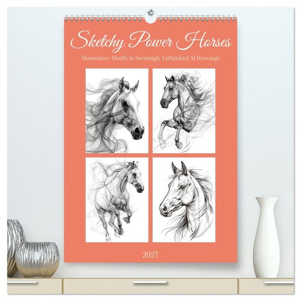 Sketchy Power Horses (High Quality Premium Wall Calendar 2027 DIN A2 portrait)CALVENDO 12 Month Wall Calendar