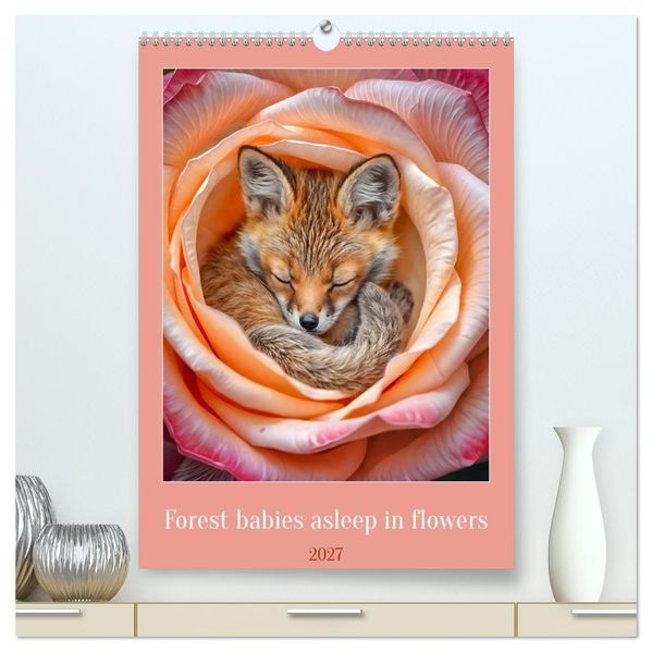 Forest babies asleep in flowers (High Quality Premium Wall Calendar 2027 DIN A2 portrait)CALVENDO 12 Month Wall Calendar