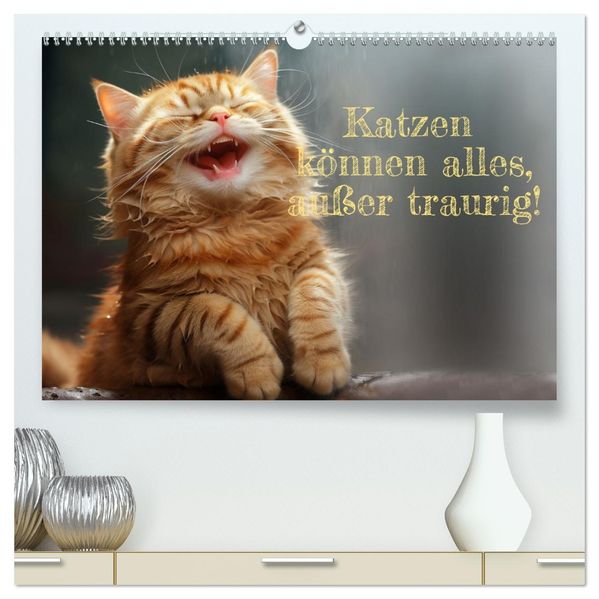 Katzen können alles außer traurig. (hochwertiger Premium Wandkalender 2027 DIN A2 quer) Kunstdruck in Hochglanz