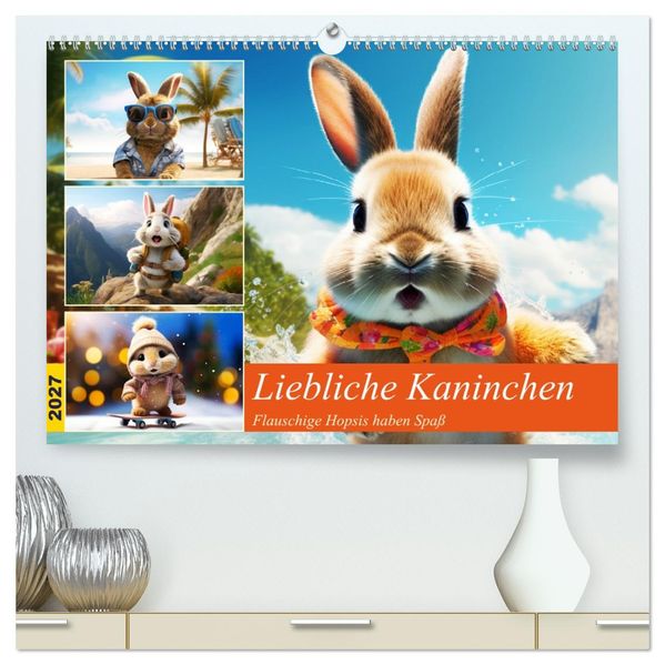 Liebliche Kaninchen. Flauschige Hopsis haben Spaß (hochwertiger Premium Wandkalender 2027 DIN A2 quer) Kunstdruck in Hochglanz