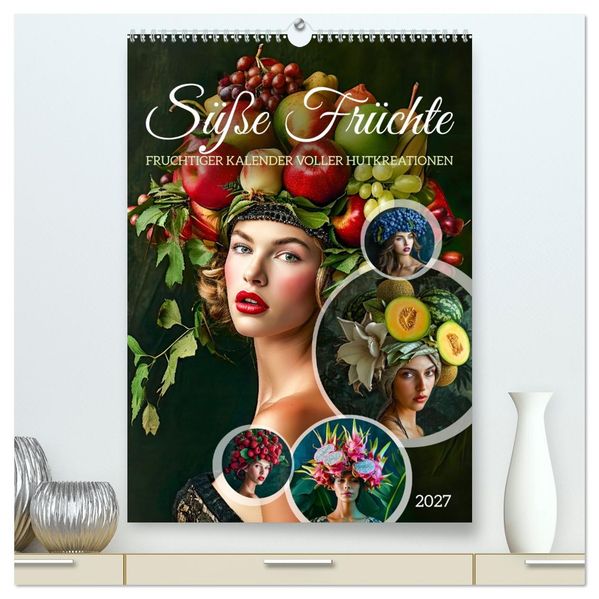 Süße Früchte - Fruchtiger Kalender voller Hutkreationen (hochwertiger Premium Wandkalender 2027 DIN A2 hoch) Kunstdruck in Hochglanz