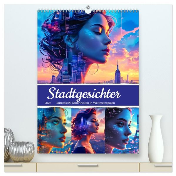 Stadtgesichter - Surreale KI-Schönheiten in Weltmetropolen (hochwertiger Premium Wandkalender 2027 DIN A2 hoch) Kunstdruck in Hochglanz
