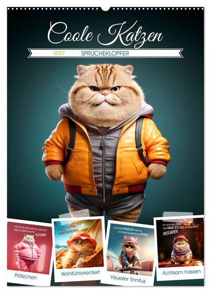 COOLE KATZEN Sprücheklopfer (Wandkalender 2027 DIN A2 hoch) CALVENDO Monatskalender