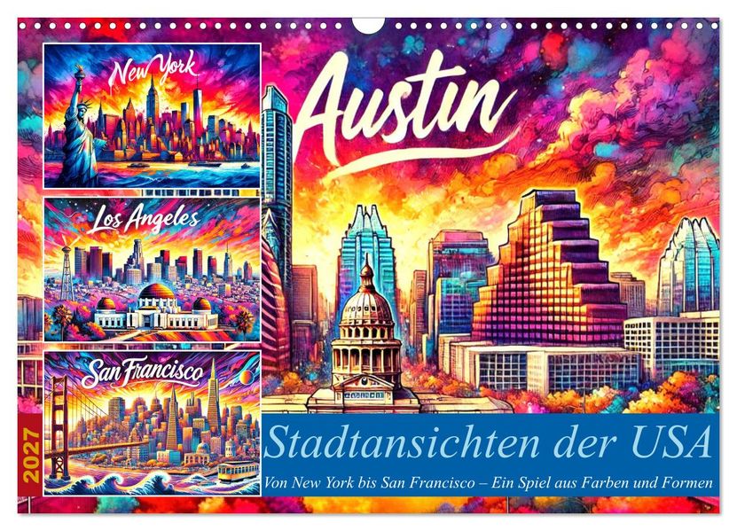 Stadtansichten der USA in Tusche (Wandkalender 2027 DIN A3 quer) CALVENDO Monatskalender