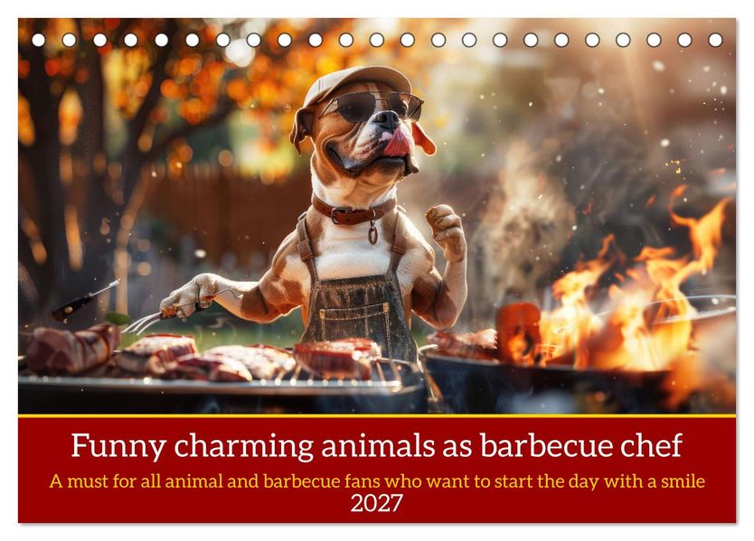 Funny charming animals as barbecue chef (Desk Calendar 2027 DIN A5 landscape) CALVENDO 12 Month DeskCalendar