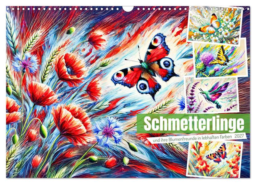 Schmetterlinge und ihre Blumenfreunde in lebhaften Farben (Wandkalender 2027 DIN A3 quer) CALVENDO Monatskalender