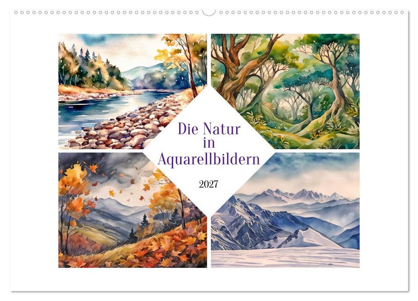 Die Natur in Aquarellbildern (Wandkalender 2027 DIN A2 quer) CALVENDO Monatskalender