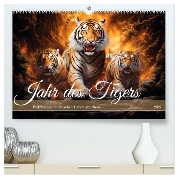 Jahr des Tigers - Porträts des chinesischen Tierkreiszeichens (hochwertiger Premium Wandkalender 2027 DIN A2 quer) Kunstdruck in Hochglanz