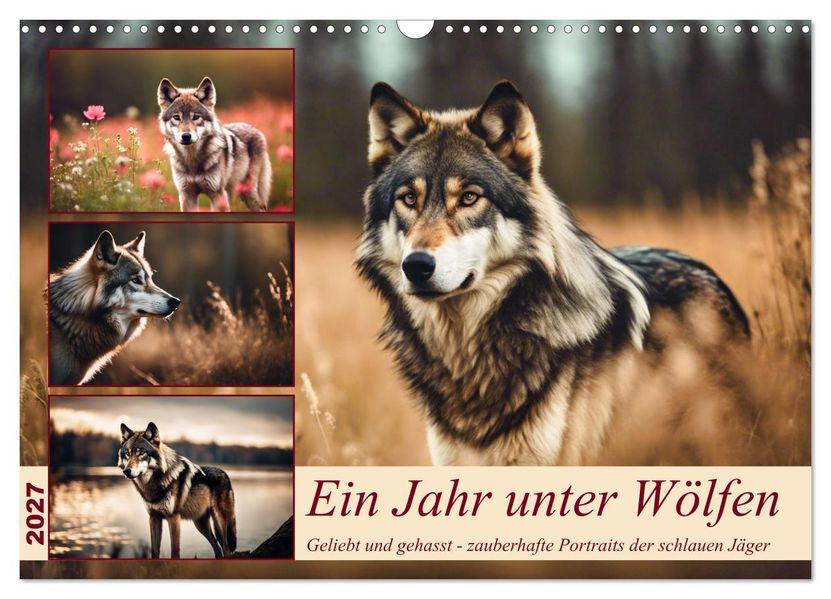 Ein Jahr unter Wölfen (Wandkalender 2027 DIN A3 quer) CALVENDO Monatskalender