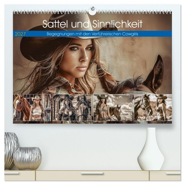 Sattel und Sinnlichkeit - Begegnungen mit den Verführerischen Cowgirls (hochwertiger Premium Wandkalender 2027 DIN A2 quer) Kunstdruck in Hochglanz