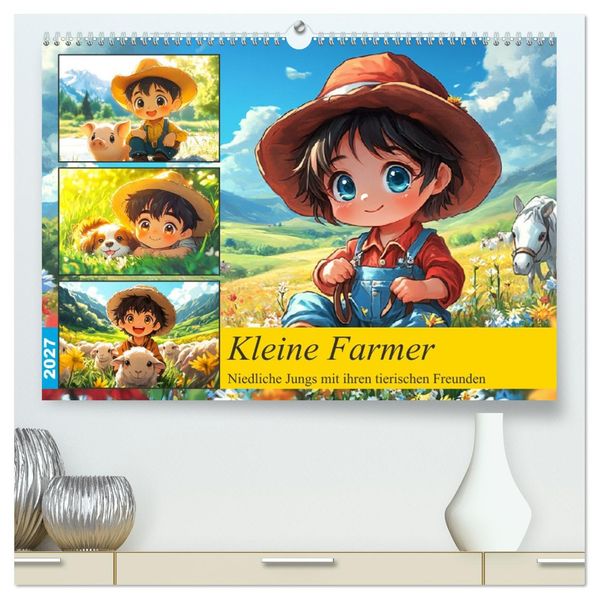 Kleine Farmer. Niedliche Jungs mit ihren tierischen Freunden (hochwertiger Premium Wandkalender 2027 DIN A2 quer) Kunstdruck in Hochglanz