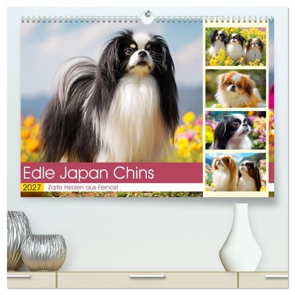 Edle Japan Chins. Zarte Herzen aus Fernost (hochwertiger Premium Wandkalender 2027 DIN A2 quer) Kunstdruck in Hochglanz