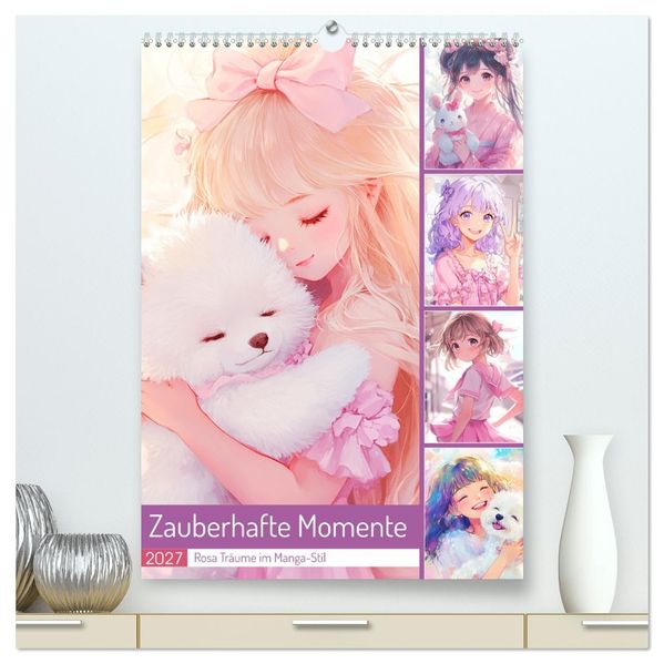 Zauberhafte Momente. Rosa Träume im Manga-Stil (hochwertiger Premium Wandkalender 2027 DIN A2 hoch) Kunstdruck in Hochglanz