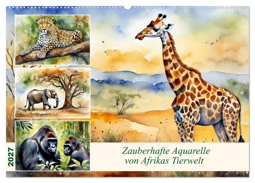 Zauberhafte Aquarelle von Afrikas Tierwelt (Wandkalender 2027 DIN A2 quer) CALVENDO Monatskalender