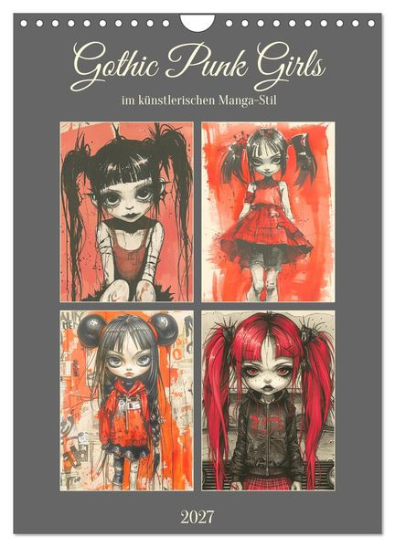 Gothic Punk Girls im künstlerischen Manga-Stil (Wandkalender 2027 DIN A4 hoch) CALVENDO Monatskalender
