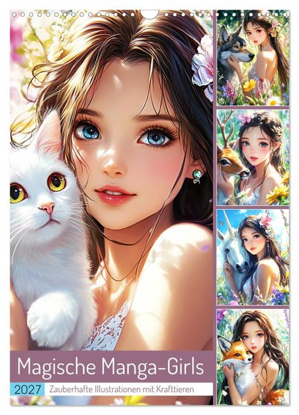 Magische Manga-Girls. Zauberhafte Illustrationen mit Krafttieren (Wandkalender 2027 DIN A3 hoch) CALVENDO Monatskalender