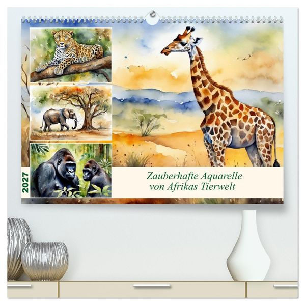 Zauberhafte Aquarelle von Afrikas Tierwelt (hochwertiger Premium Wandkalender 2027 DIN A2 quer) Kunstdruck in Hochglanz