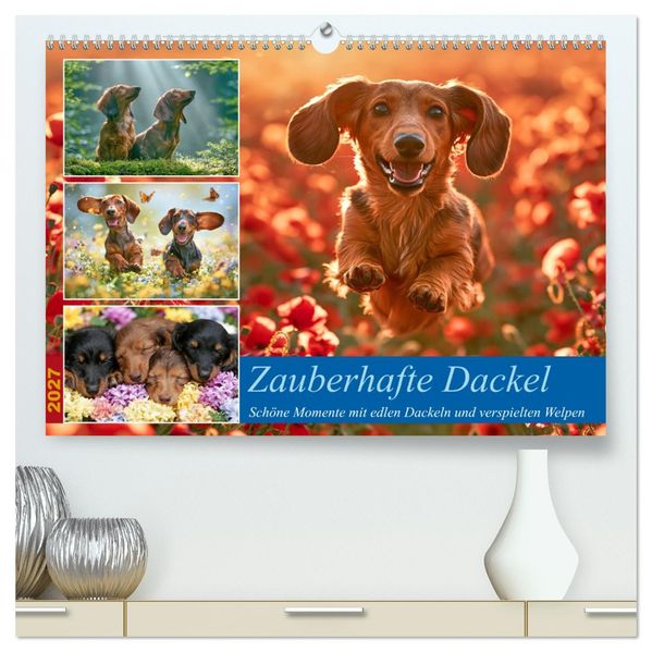 Zauberhafte Dackel (hochwertiger Premium Wandkalender 2027 DIN A2 quer) Kunstdruck in Hochglanz