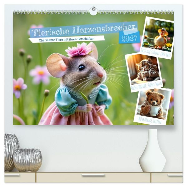Tierische Herzensbrecher - Charmante Tiere mit ihren Botschaften (hochwertiger Premium Wandkalender 2027 DIN A2 quer) Kunstdruck in Hochglanz