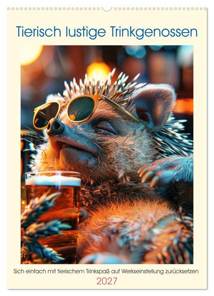Tierisch lustige Trinkgenossen (Wandkalender 2027 DIN A2 hoch) CALVENDO Monatskalender