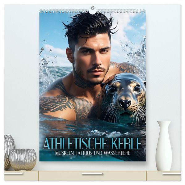 Athletische Kerle - Muskeln Tattoos und Wassertiere (hochwertiger Premium Wandkalender 2027 DIN A2 hoch) Kunstdruck in Hochglanz