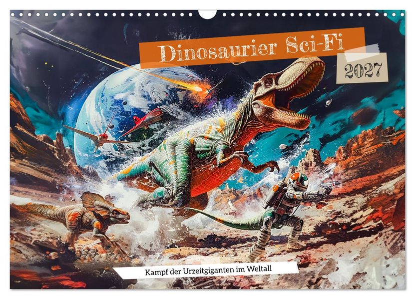 Dinosaurier Sci-Fi - Kampf der Urzeitgiganten im Weltall (Wandkalender 2027 DIN A3 quer) CALVENDO Monatskalender