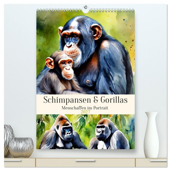Schimpansen & Gorillas (hochwertiger Premium Wandkalender 2027 DIN A2 hoch) Kunstdruck in Hochglanz