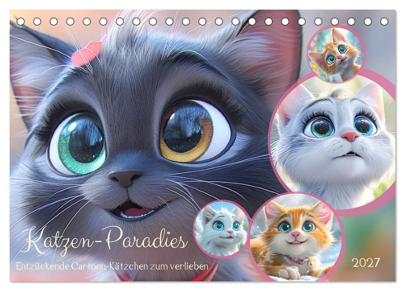 Katzen-Paradies. Entzückende Cartoon-Kätzchen zum verlieben (Tischkalender 2027 DIN A5 quer) CALVENDO Monatskalender