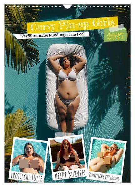 Curvy Pin-up Girls - Verführerische Rundungen am Pool (Wandkalender 2027 DIN A3 hoch) CALVENDO Monatskalender