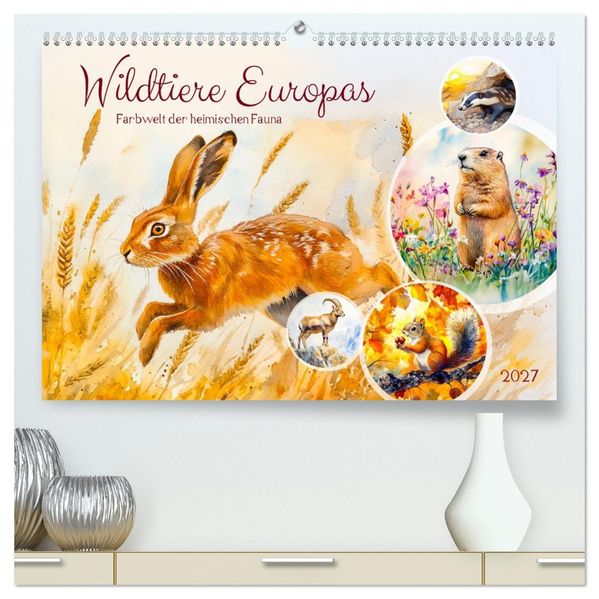 Wildtiere Europas - Farbwelt der heimischen Fauna (hochwertiger Premium Wandkalender 2027 DIN A2 quer) Kunstdruck in Hochglanz