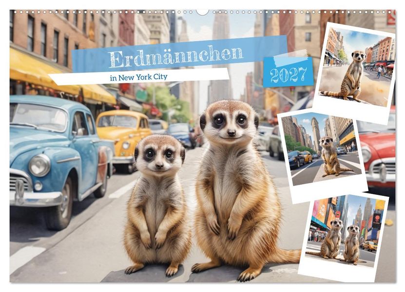 Erdmännchen in New York City (Wandkalender 2027 DIN A2 quer) CALVENDO Monatskalender