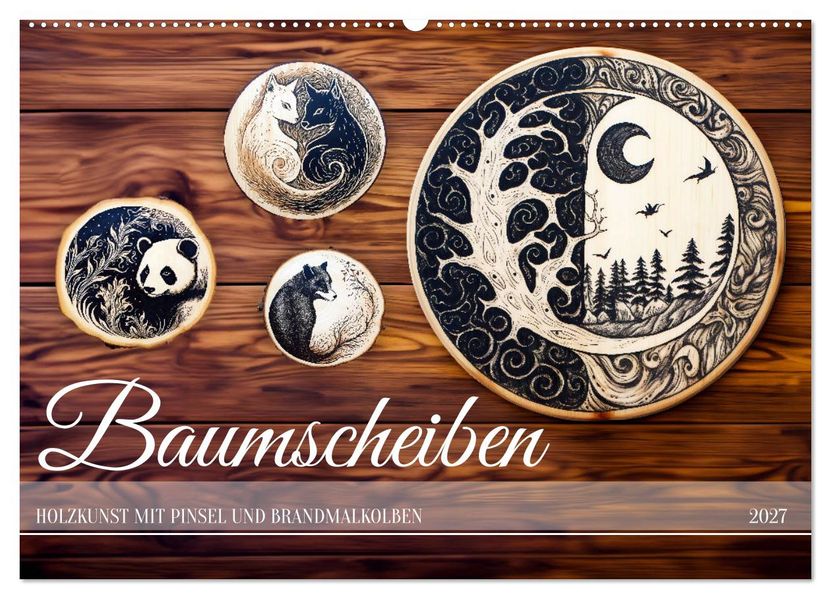 Baumscheiben - Holzkunst mit Pinsel und Brandmalkolben (Wandkalender 2027 DIN A2 quer) CALVENDO Monatskalender