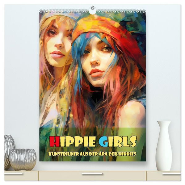 Hippie Girls Kunstbilder aus der Ära der Hippies (hochwertiger Premium Wandkalender 2027 DIN A2 hoch) Kunstdruck in Hochglanz