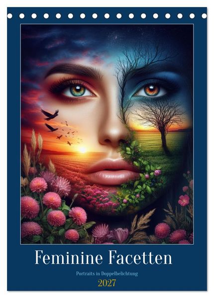 Feminine Facetten - Portraits in Doppelbelichtung (Tischkalender 2027 DIN A5 hoch) CALVENDO Monatskalender