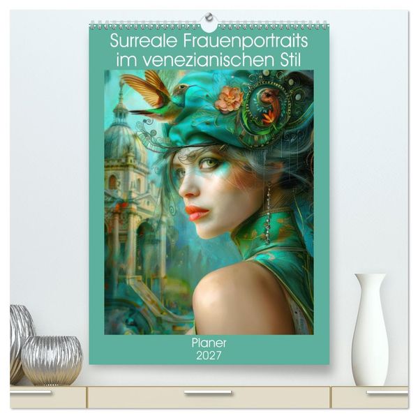 Surreale Frauenportraits im venezianischen Stil - Planer (hochwertiger Premium Wandkalender 2027 DIN A2 hoch) Kunstdruck in Hochglanz