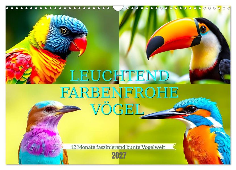 Leuchtend farbenfrohe Vögel (Wandkalender 2027 DIN A3 quer) CALVENDO Monatskalender