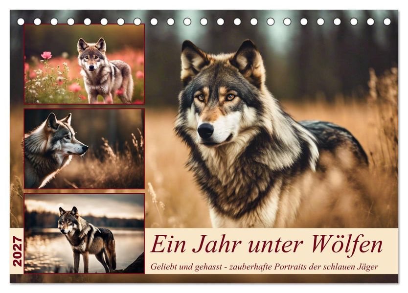 Ein Jahr unter Wölfen (Tischkalender 2027 DIN A5 quer) CALVENDO Monatskalender