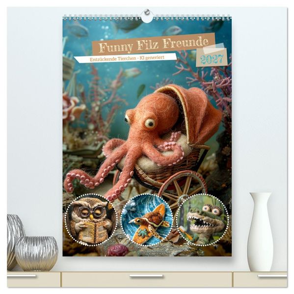 Funny Filz Freunde (hochwertiger Premium Wandkalender 2027 DIN A2 hoch) Kunstdruck in Hochglanz